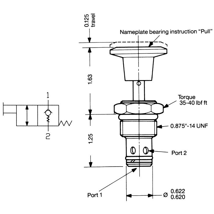 MPV1-10 Series 2-Way, 2-Position Pull-To-Open Manual Catridge Valve, To 3000 PSI & 12 GPM, Buna-N Seals